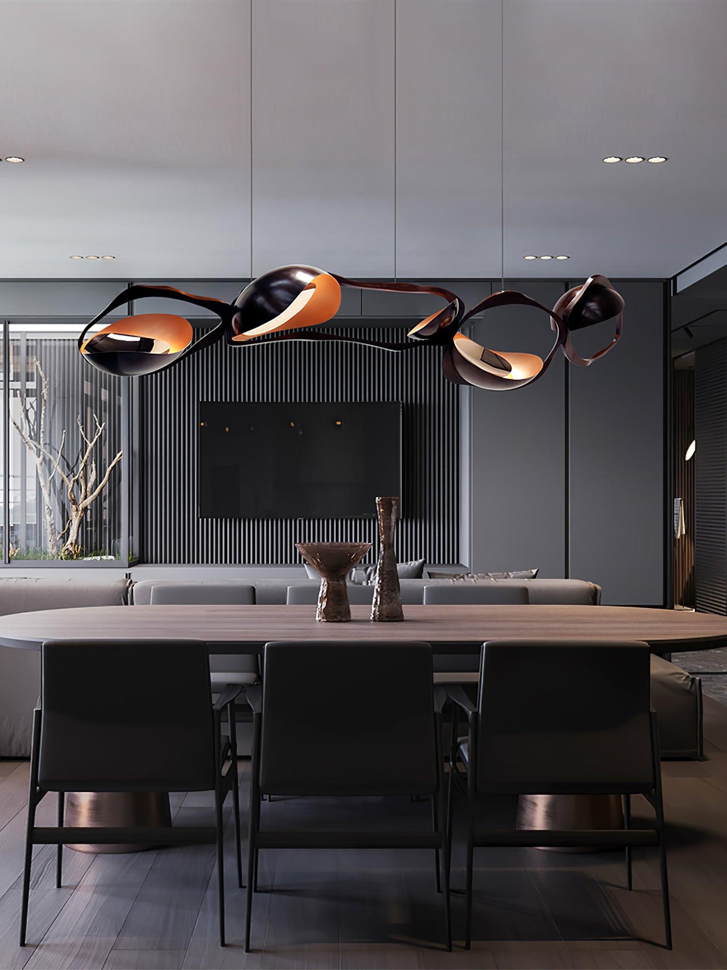 Muscularity Modern Linear LED Pendant Light Gold and Black Chandelier for Dining Room