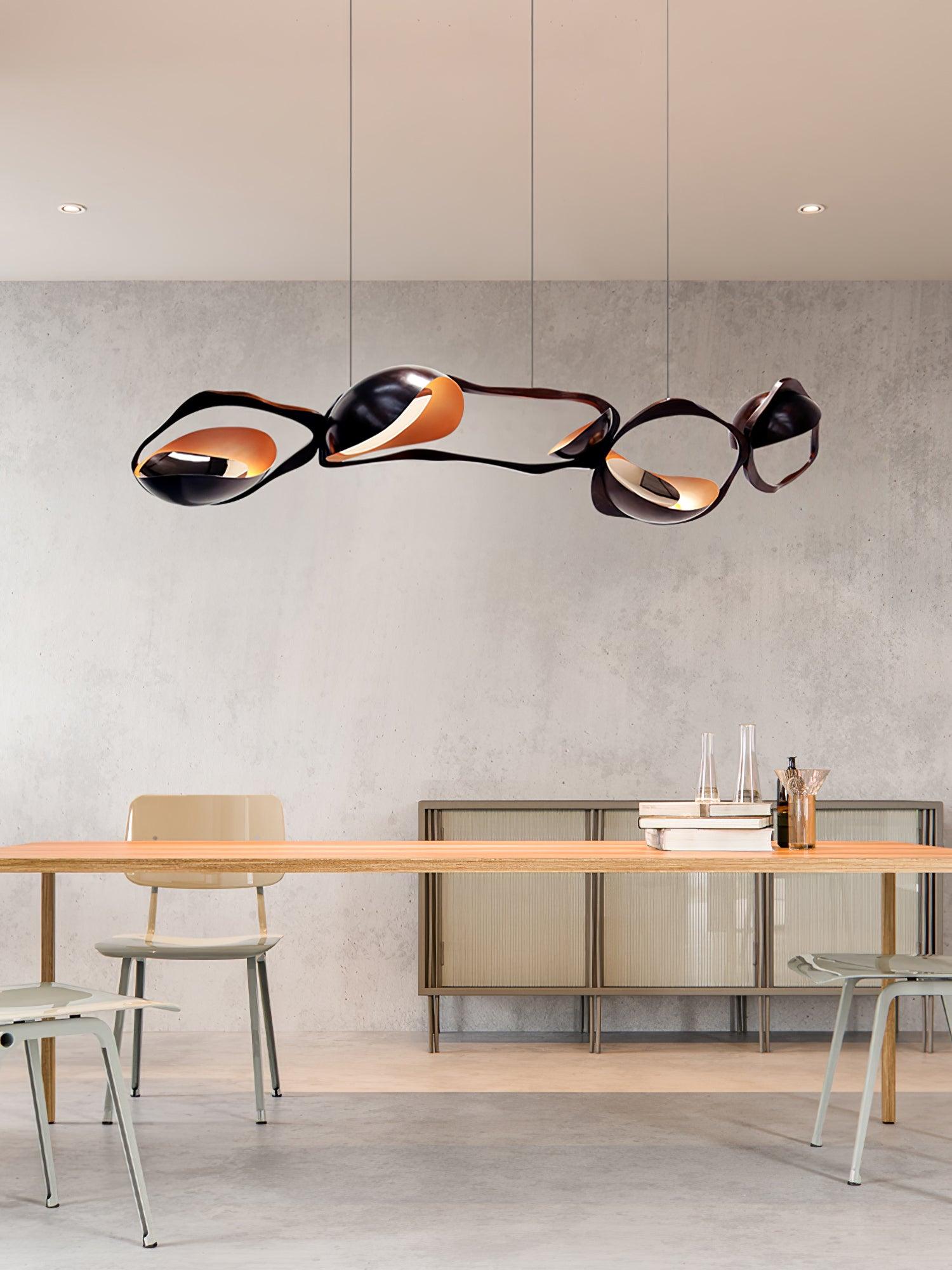 Muscularity Modern Linear LED Pendant Light Gold and Black Chandelier for Dining Room