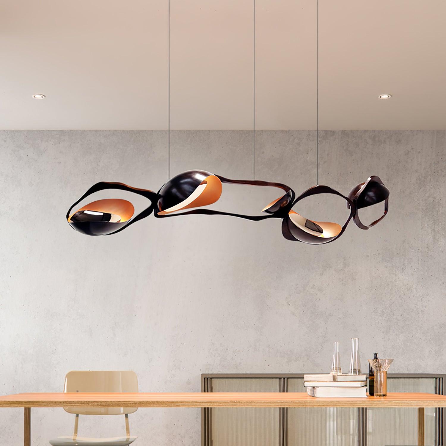 Muscularity Modern Linear LED Pendant Light Gold and Black Chandelier for Dining Room