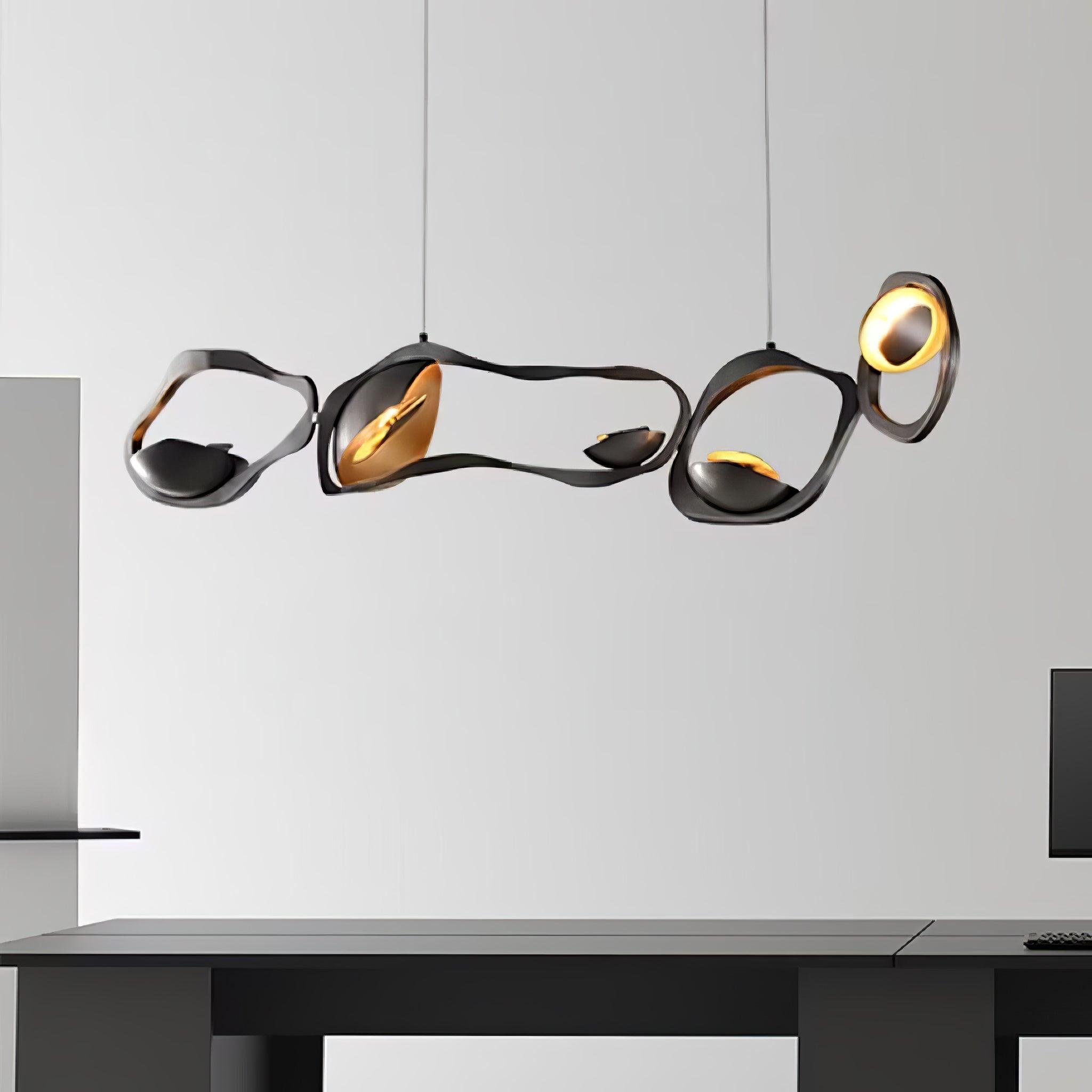 Muscularity Modern Linear LED Pendant Light Gold and Black Chandelier for Dining Room