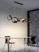 Muscularity Modern Linear LED Pendant Light Gold and Black Chandelier for Dining Room