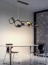 Muscularity Modern Linear LED Pendant Light Gold and Black Chandelier for Dining Room