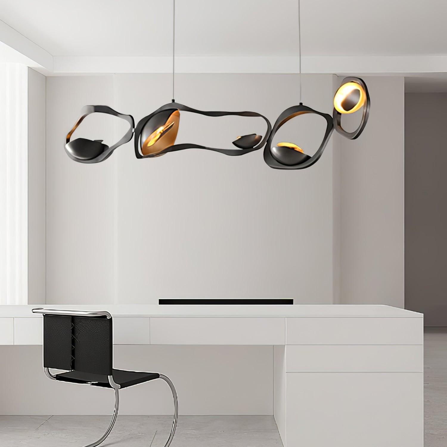 Muscularity Modern Linear LED Pendant Light Gold and Black Chandelier for Dining Room