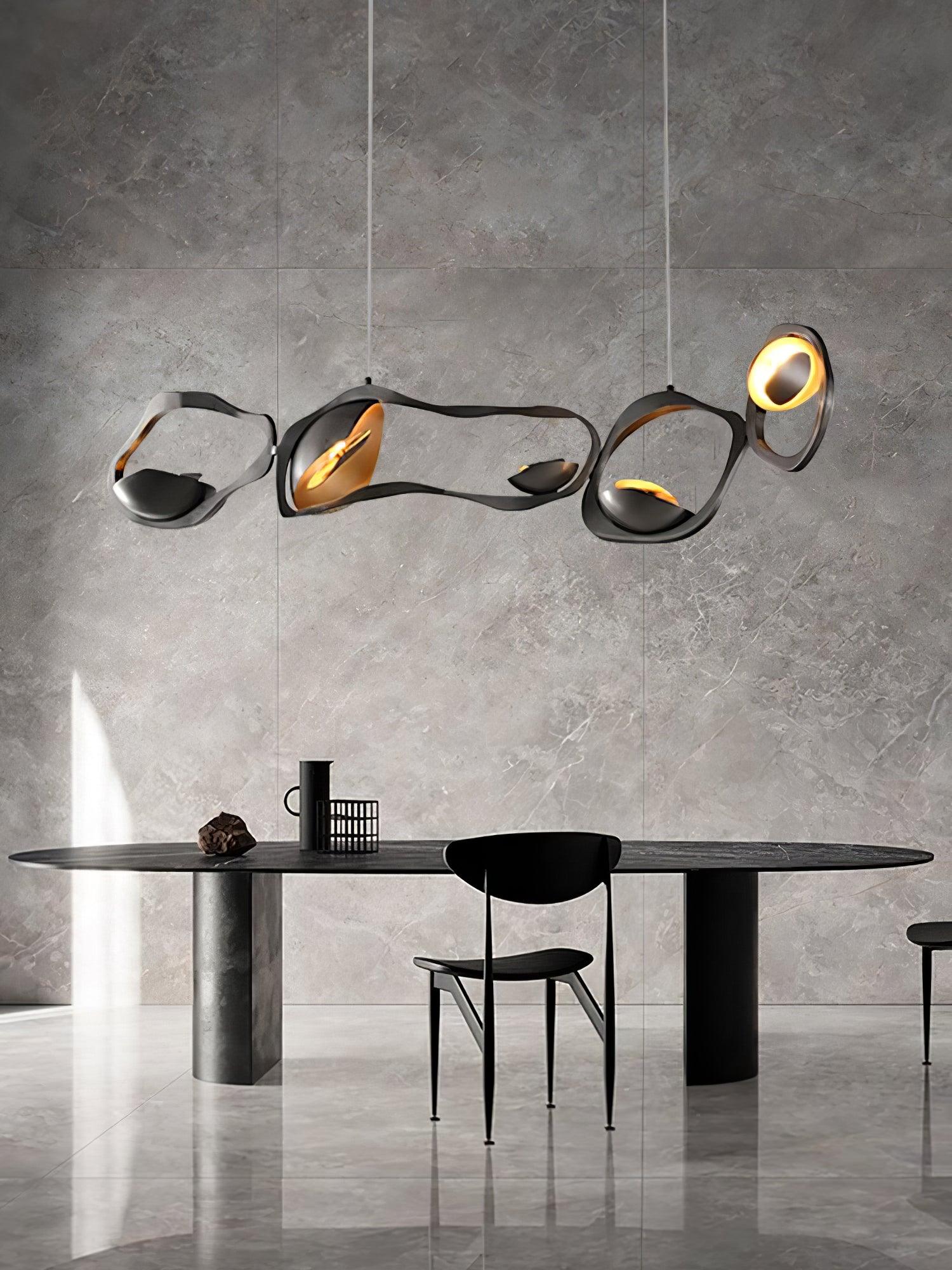 Muscularity Modern Linear LED Pendant Light Gold and Black Chandelier for Dining Room