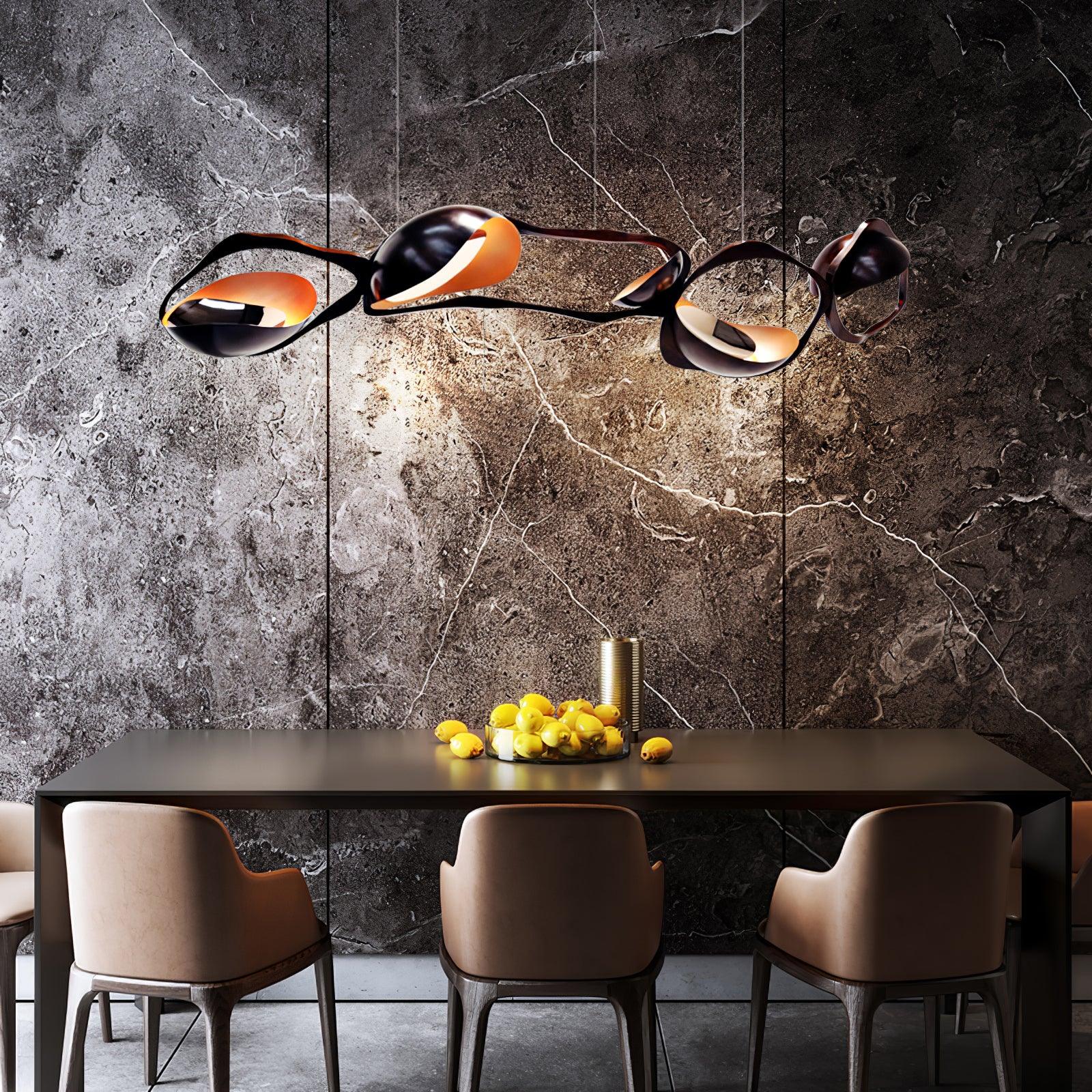 Muscularity Modern Linear LED Pendant Light Gold and Black Chandelier for Dining Room