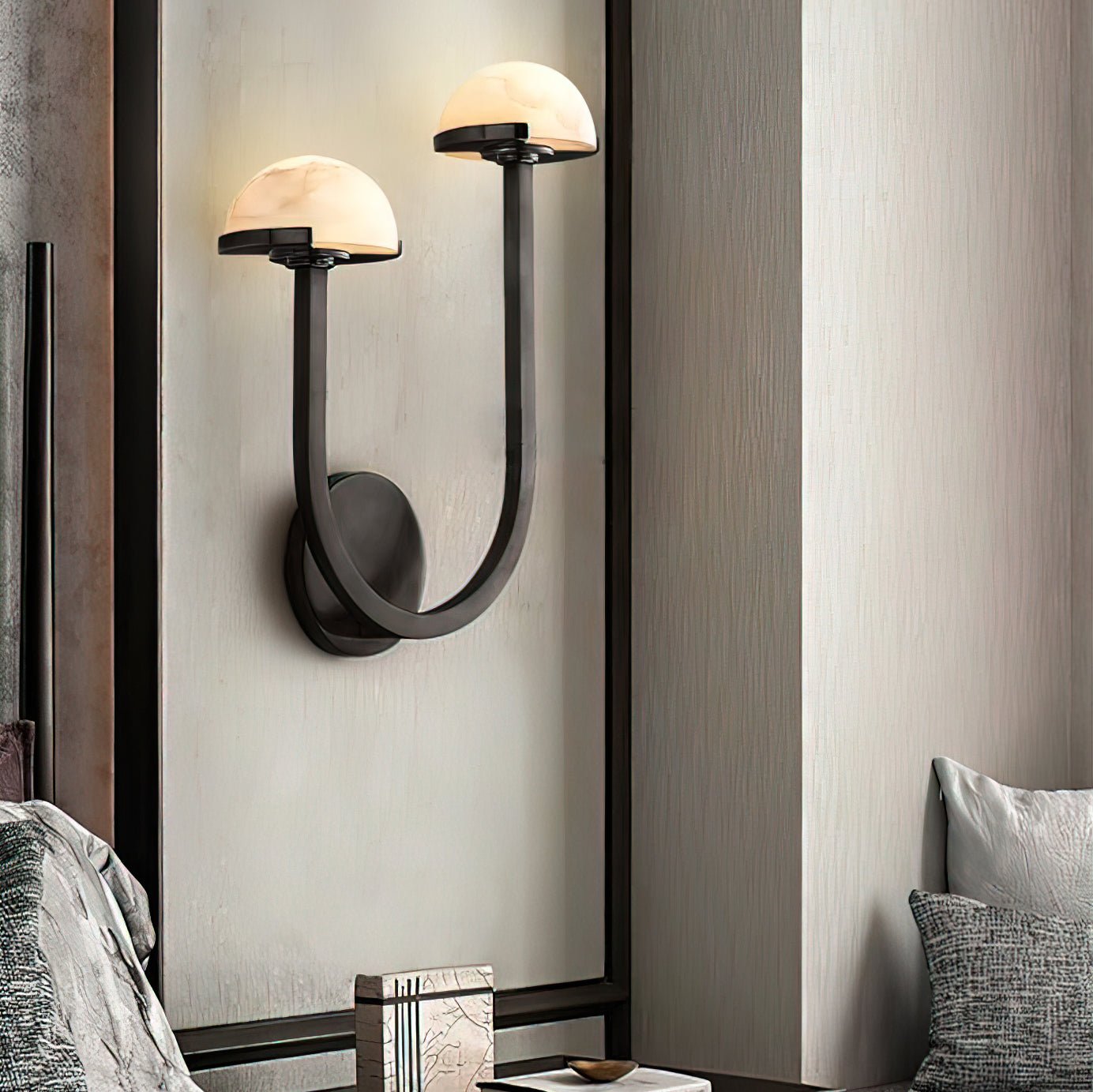 Mushroom Alabaster Sconce Wall Light with Brass Arm and Integrated LED for Modern Interiors