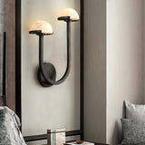 Mushroom Alabaster Sconce Wall Light with Brass Arm and Integrated LED for Modern Interiors
