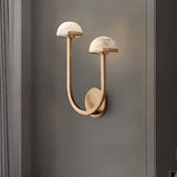 Mushroom Alabaster Sconce Wall Light with Brass Arm and Integrated LED for Modern Interiors
