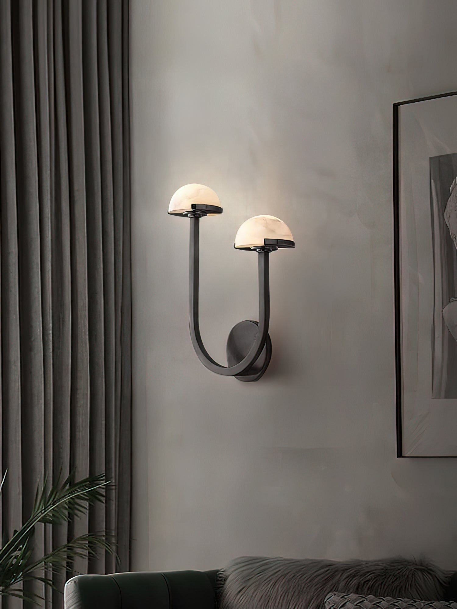 Mushroom Alabaster Sconce Wall Light with Brass Arm and Integrated LED for Modern Interiors