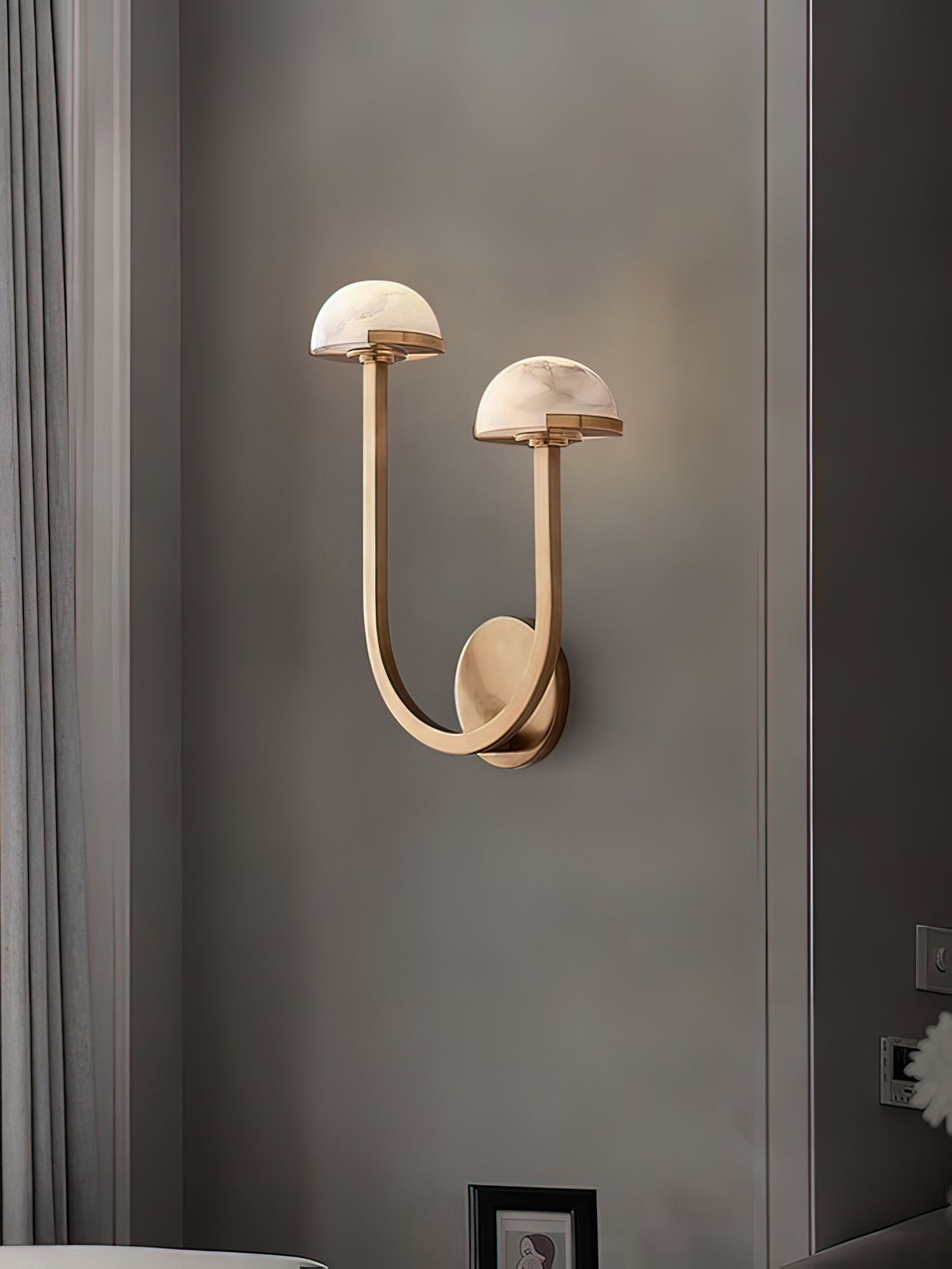 Mushroom Alabaster Sconce Wall Light with Brass Arm and Integrated LED for Modern Interiors