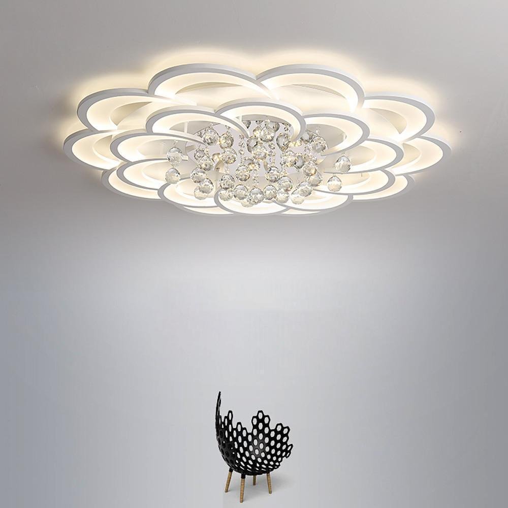 Flower Shaped LED Ceiling Light Flush Mount Fixture with Crystal Pendants for Bedroom Living Room