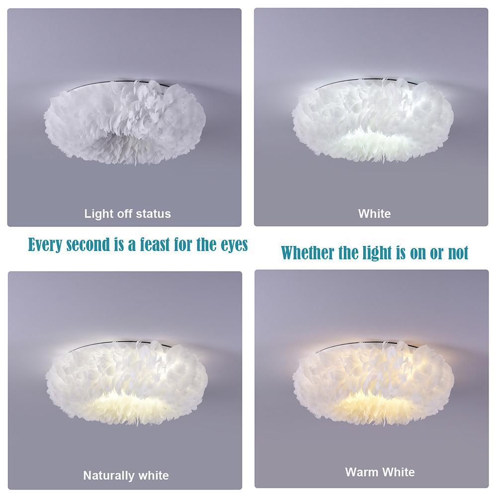 Modern Round Feather LED Flush Mount Ceiling Light for Bedroom and Nursery