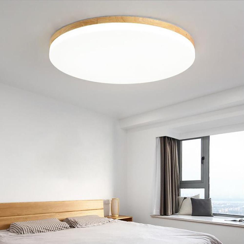Minimalist Circular Bamboo Wood LED Flush Mount Light with Acrylic Shade