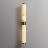 Natural Alabaster Line Wall Light Minimalist Vertical Brass LED Sconce for Hallways