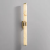 Natural Alabaster Line Wall Light Minimalist Vertical Brass LED Sconce for Hallways