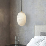 Natural Alabaster Stone Mini Pendant Light Brass Hanging Lamp for Indoor Lighting