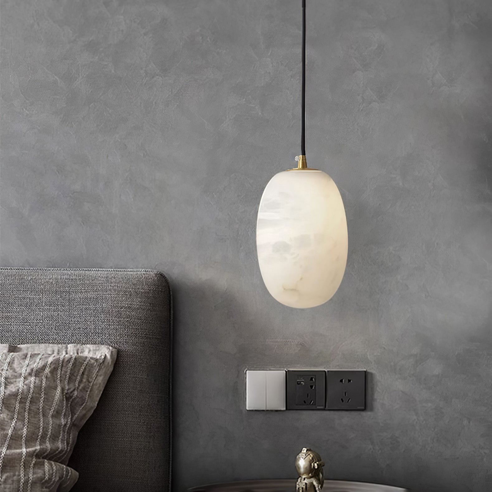 Natural Alabaster Stone Mini Pendant Light Brass Hanging Lamp for Indoor Lighting