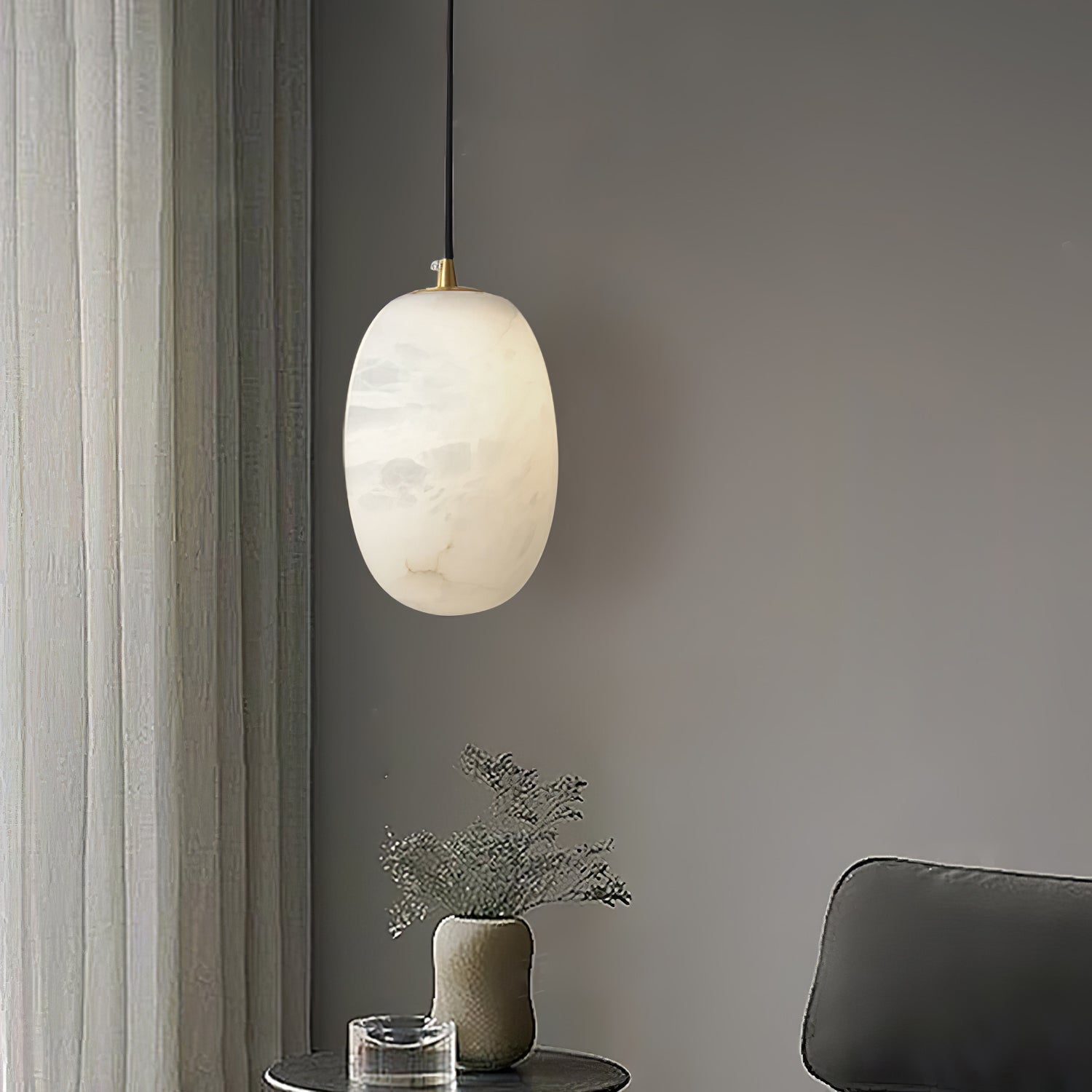 Natural Alabaster Stone Mini Pendant Light Brass Hanging Lamp for Indoor Lighting