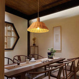 Natural Bamboo Bell Shaped Pendant Light Woven Farmhouse Ceiling Lamp Burlywood