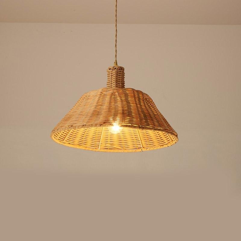 Natural Bamboo Bell Shaped Pendant Light Woven Farmhouse Ceiling Lamp Burlywood