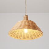 Natural Bamboo Bell Shaped Pendant Light Woven Farmhouse Ceiling Lamp Burlywood