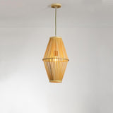 Natural Bamboo Farmhouse Pendant Lights Diamond Shape Circular Hanging Fixtures for Kitchen Island