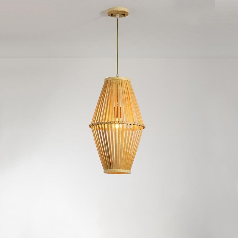 Natural Bamboo Farmhouse Pendant Lights Diamond Shape Circular Hanging Fixtures for Kitchen Island