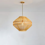 Natural Bamboo Farmhouse Pendant Lights Diamond Shape Circular Hanging Fixtures for Kitchen Island