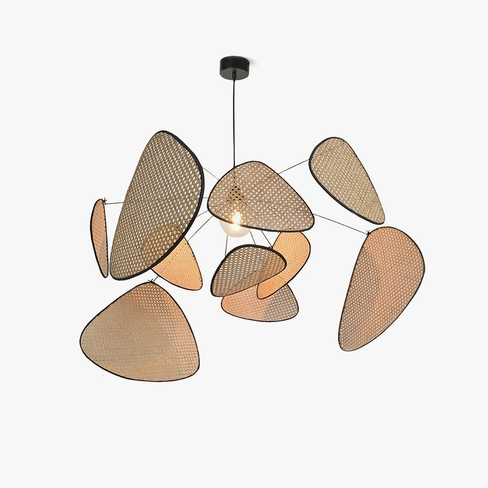 Natural Bamboo Screen Cannage Rattan Chandelier Retro Industrial Suspension Light