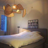 Natural Bamboo Screen Cannage Rattan Chandelier Retro Industrial Suspension Light