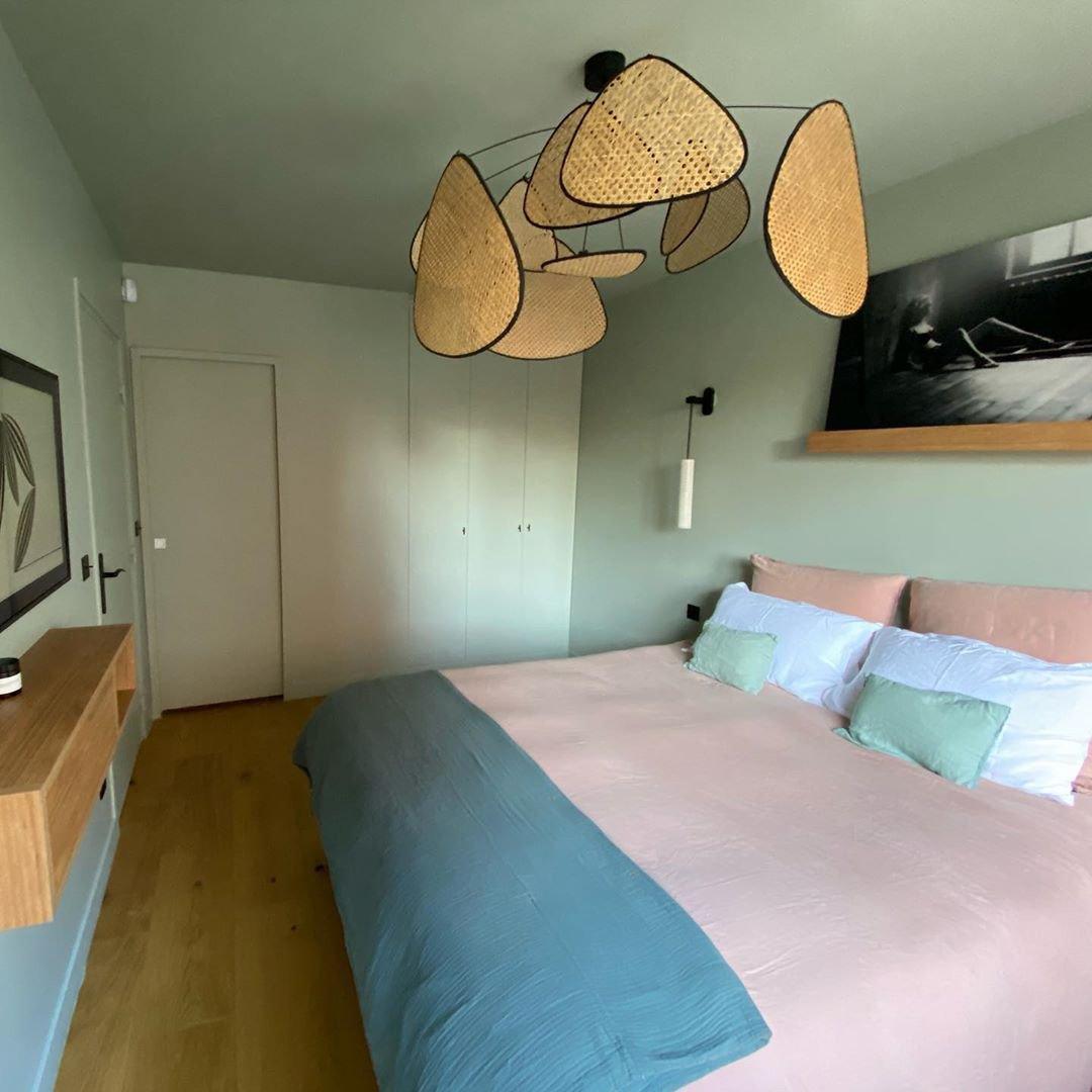Natural Bamboo Screen Cannage Rattan Chandelier Retro Industrial Suspension Light