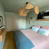 Natural Bamboo Screen Cannage Rattan Chandelier Retro Industrial Suspension Light
