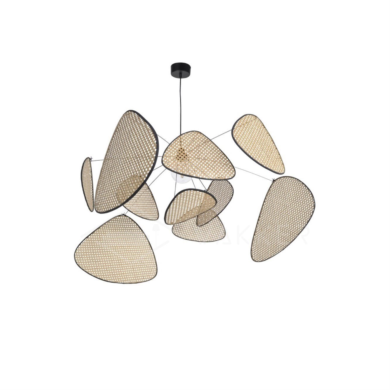 Natural Bamboo Screen Cannage Rattan Chandelier Retro Industrial Suspension Light