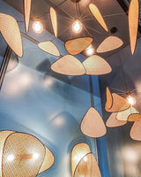 Natural Bamboo Screen Cannage Rattan Chandelier Retro Industrial Suspension Light