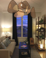 Natural Bamboo Screen Cannage Rattan Chandelier Retro Industrial Suspension Light