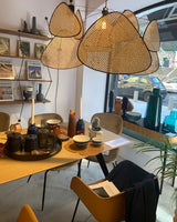 Natural Bamboo Screen Cannage Rattan Chandelier Retro Industrial Suspension Light