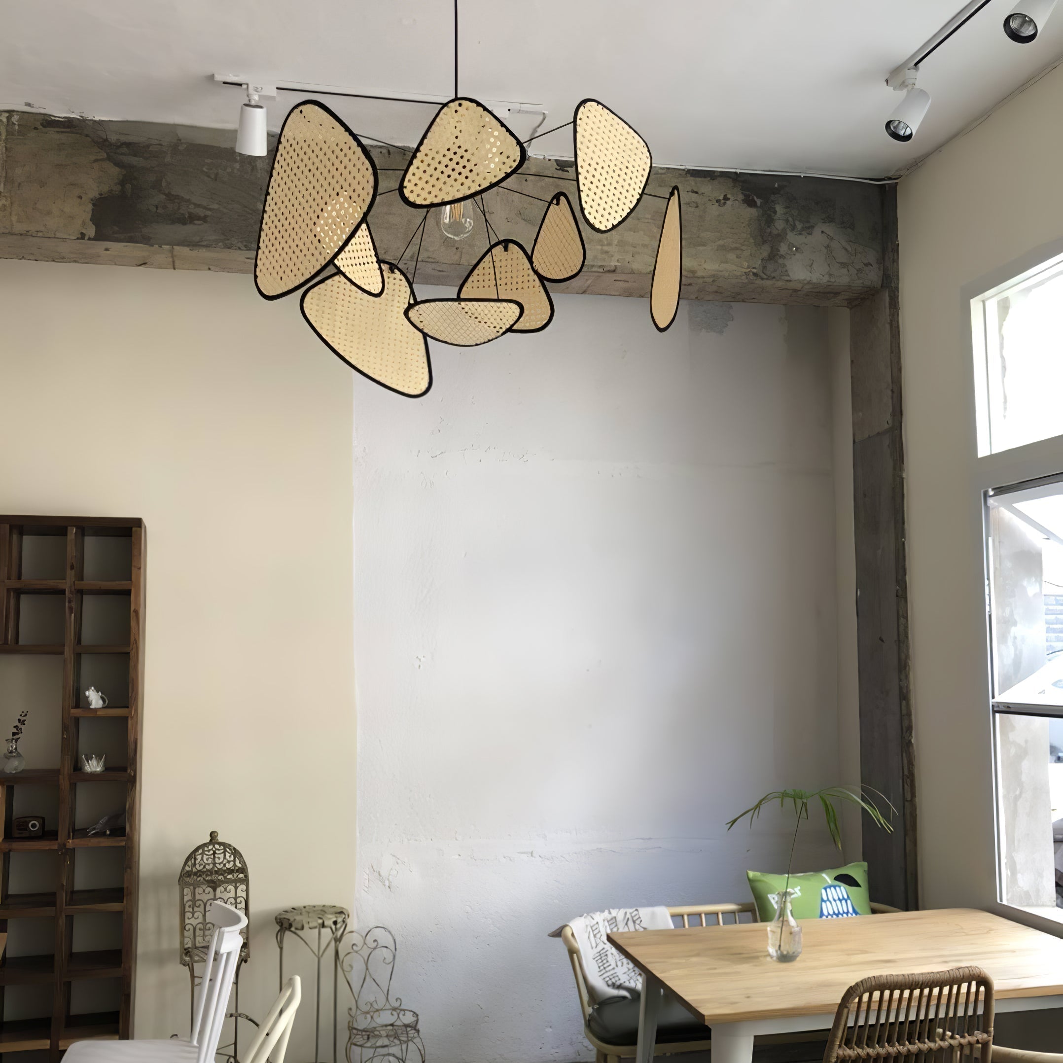 Natural Bamboo Screen Cannage Rattan Chandelier Retro Industrial Suspension Light