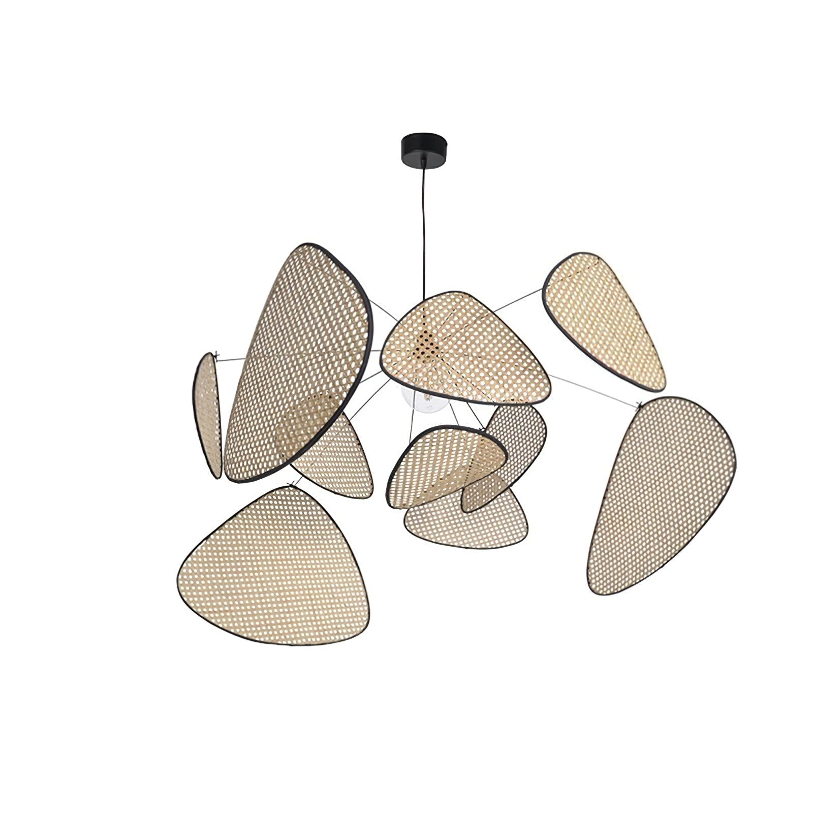 Natural Bamboo Screen Cannage Rattan Chandelier Retro Industrial Suspension Light
