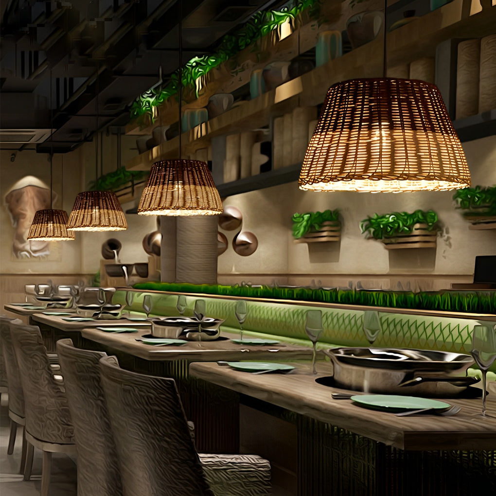 Natural Handmade Rattan Pendant Light Industrial Woven Chandelier for Kitchen and Dining Room