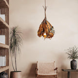 Natural Organic Dried Branch and Leaf Pendant Lamp Rustic Wood Leaf Chandelier
