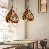Natural Organic Dried Branch and Leaf Pendant Lamp Rustic Wood Leaf Chandelier