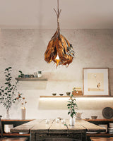 Natural Organic Dried Branch and Leaf Pendant Lamp Rustic Wood Leaf Chandelier