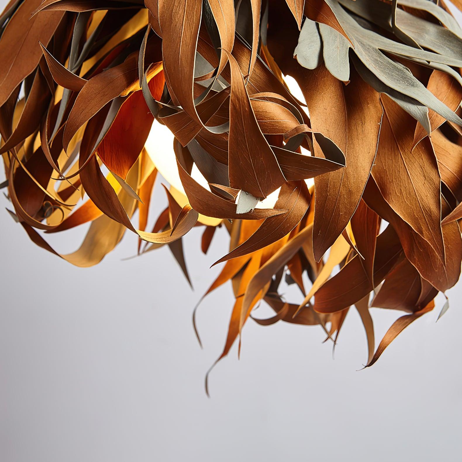 Natural Organic Dried Branch and Leaf Pendant Lamp Rustic Wood Leaf Chandelier