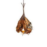 Natural Organic Dried Branch and Leaf Pendant Lamp Rustic Wood Leaf Chandelier