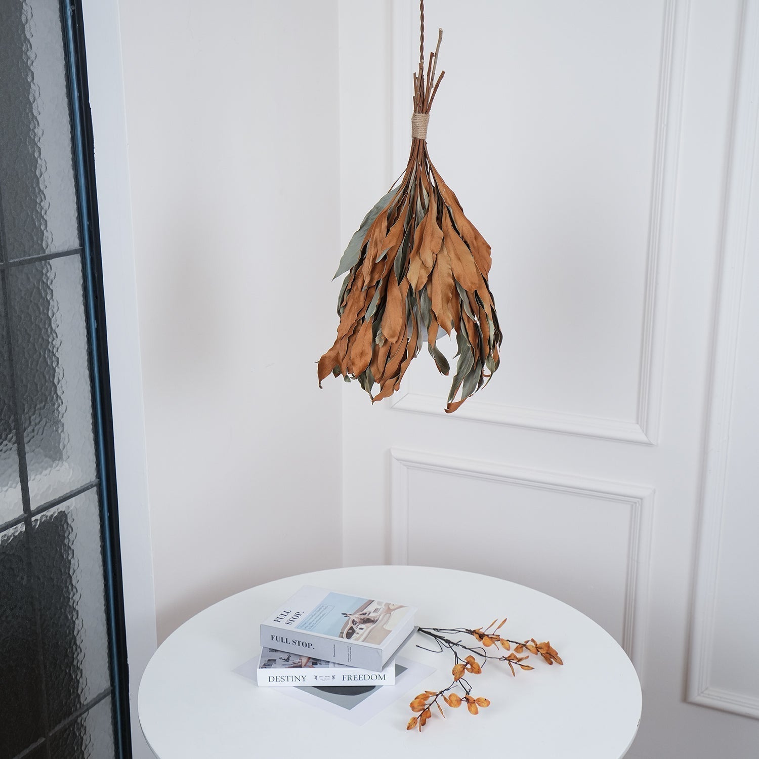Natural Organic Dried Branch and Leaf Pendant Lamp Rustic Wood Leaf Chandelier