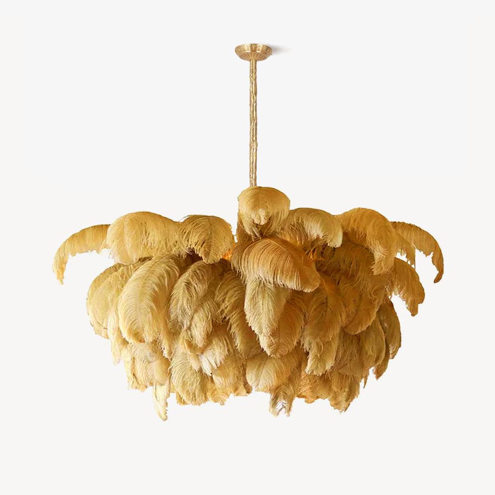 Natural Ostrich Feather Gasolier Chandelier with Polished Brass Frame for Luxury Interiors