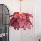 Natural Ostrich Feather Gasolier Chandelier with Polished Brass Frame for Luxury Interiors