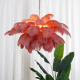 Natural Ostrich Feather Gasolier Chandelier with Polished Brass Frame for Luxury Interiors