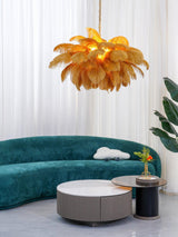 Natural Ostrich Feather Gasolier Chandelier with Polished Brass Frame for Luxury Interiors