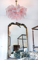 Natural Ostrich Feather Gasolier Chandelier with Polished Brass Frame for Luxury Interiors